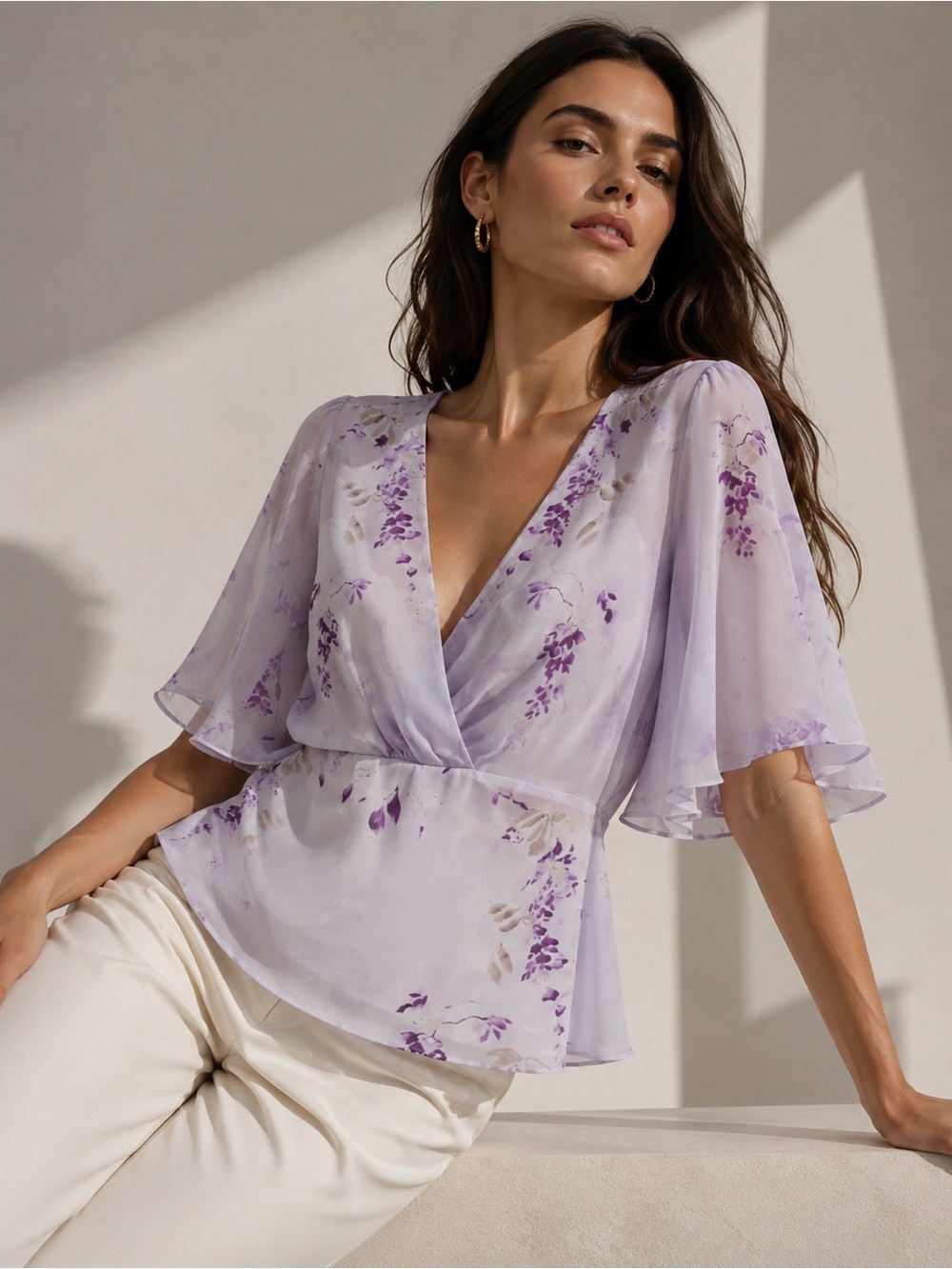 White House Black Market Lavender Floral Chiffon Blouse – Size 10 nwot